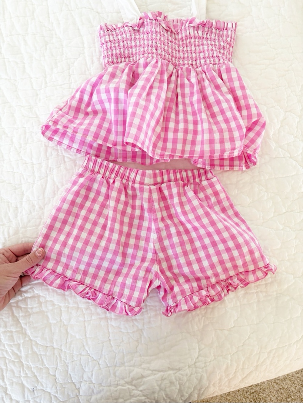 6 • Classic Whimsy Girls Pink Gingham Ruffle Shorts Set matching set - Picture 8 of 9